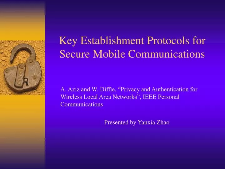 key establishment protocols for secure mobile communications