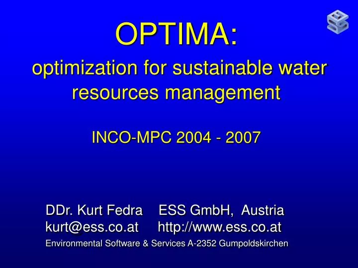 optima optimization for sustainable water resources management inco mpc 2004 2007