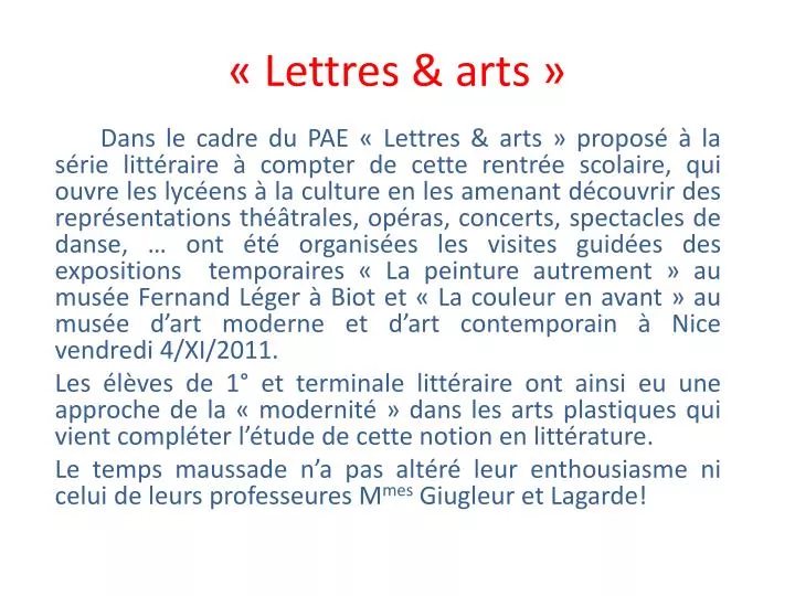 lettres arts