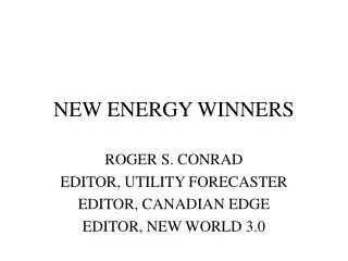 NEW ENERGY WINNERS