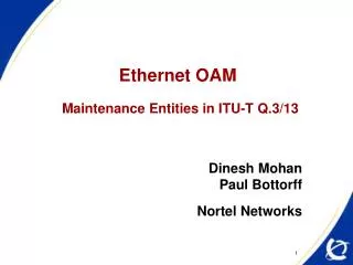Ethernet OAM Maintenance Entities in ITU-T Q.3/13