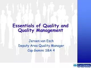 Essentials of Quality and Quality Management