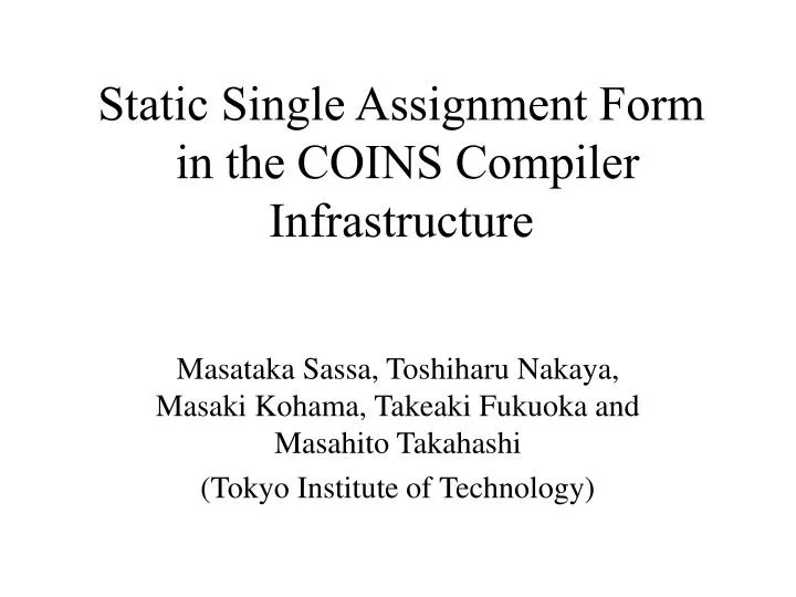 static single assignment form in the coins compiler infrastructure