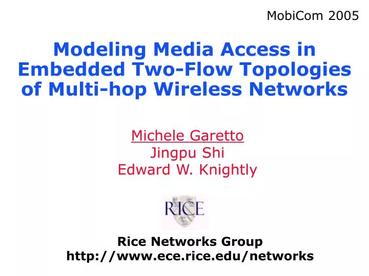 modeling media access in embedded two flow topologies of multi hop wireless networks