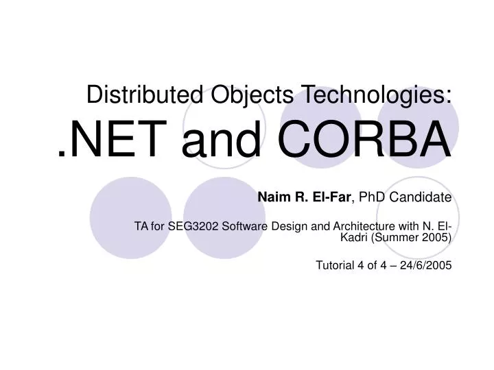 distributed objects technologies net and corba