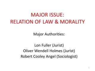 MAJOR ISSUE: RELATION OF LAW &amp; MORALITY