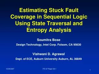 Estimating Stuck Fault Coverage in Sequential Logic Using State Traversal and Entropy Analysis