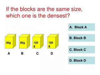 If the blocks are the same size, which one is the densest?