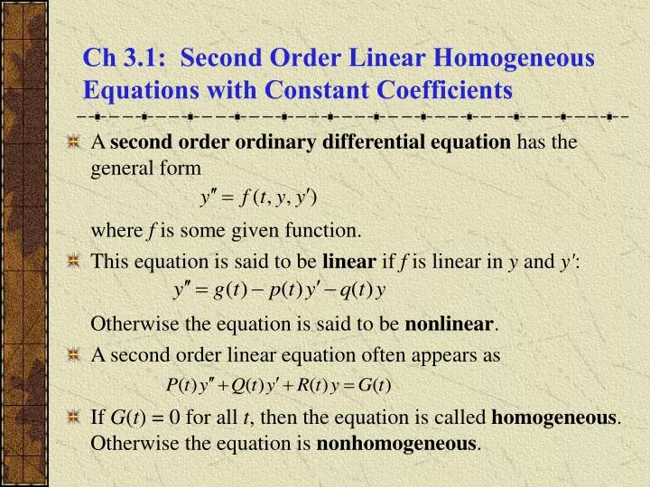 ch 3 1 second order linear homogeneous equations with constant coefficients