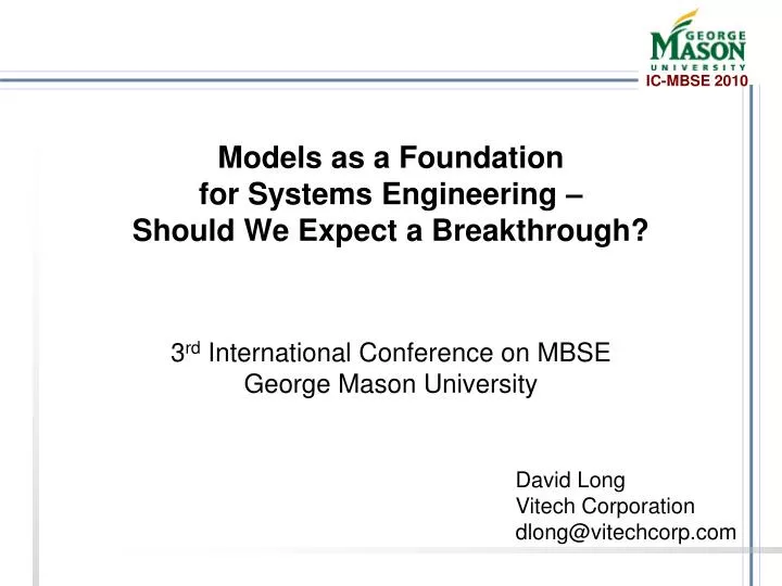 models as a foundation for systems engineering should we expect a breakthrough