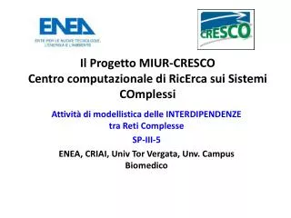 Il Progetto MIUR-CRESCO Centro computazionale di RicErca sui Sistemi COmplessi