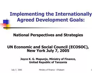 Implementing the Internationally Agreed Development Goals: