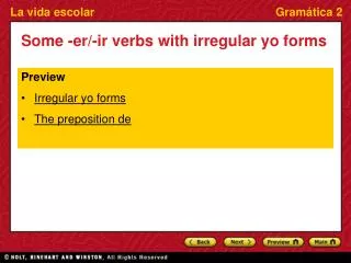 Some -er/-ir verbs with irregular yo forms