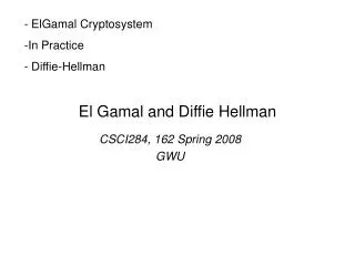 El Gamal and Diffie Hellman