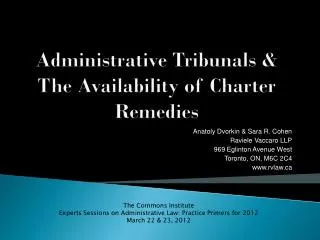 Administrative Tribunals &amp; The Availability of Charter Remedies