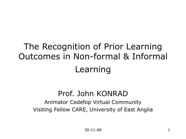 the recognition of prior learning outcomes in non formal informal learning