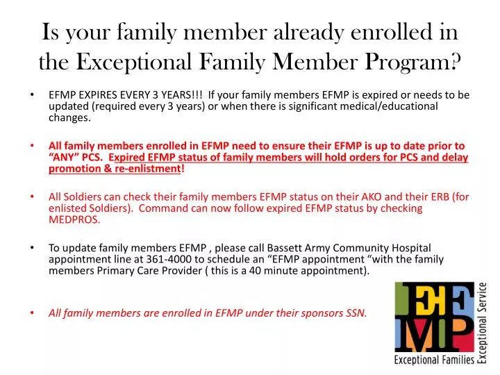 is your family member already enrolled in the exceptional family m ember program