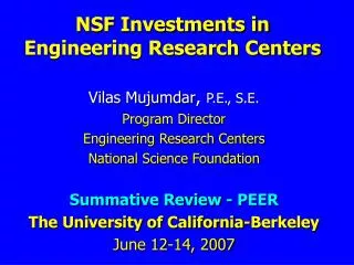 NSF Investments in Engineering Research Centers