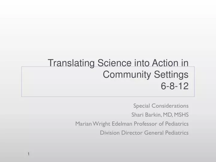 translating science into action in community settings 6 8 12