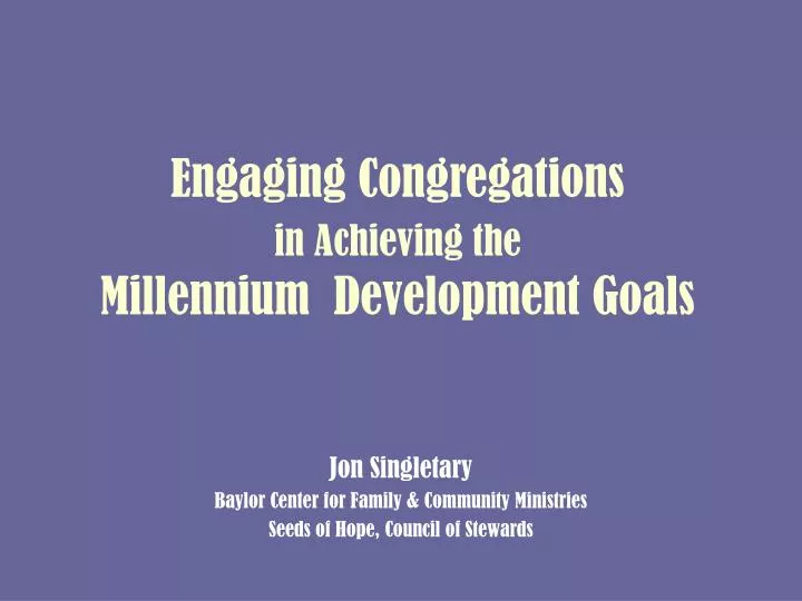 engaging congregations in achieving the millennium development goals