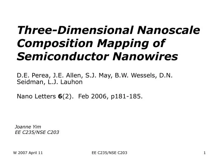 three dimensional nanoscale composition mapping of semiconductor nanowires
