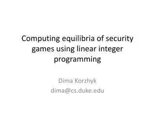Computing equilibria of security games using linear integer programming