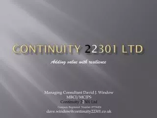 Continuity 2 2 301 Ltd