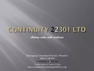 continuity 2 2 301 ltd