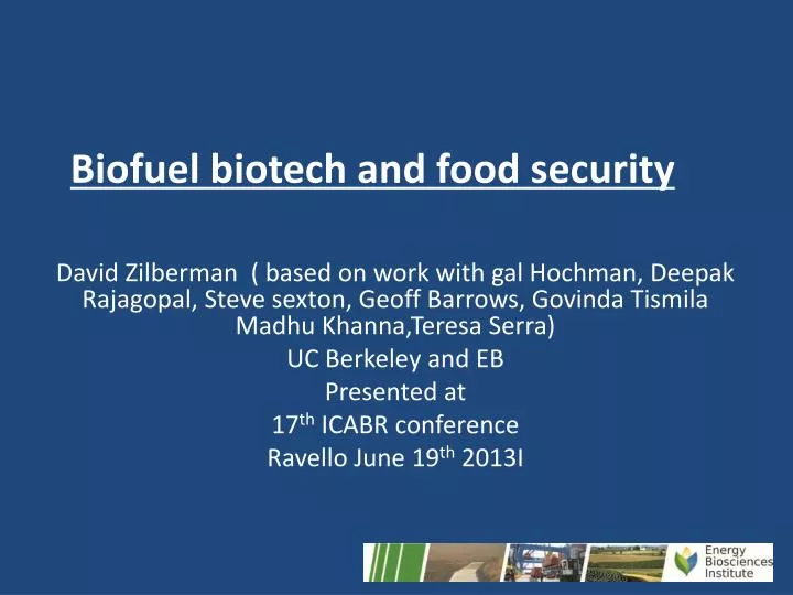 biofuel biotech and food security