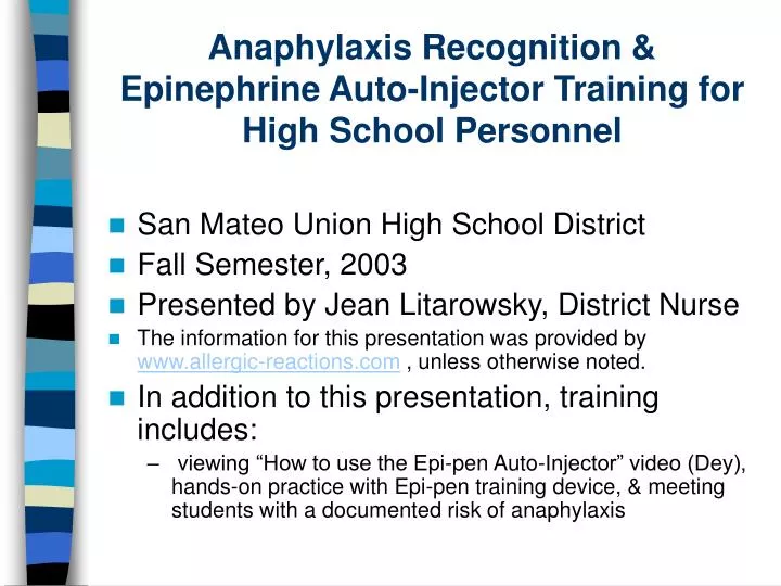 anaphylaxis recognition epinephrine auto injector training for high school personnel