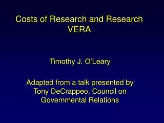 Costs of Research and Research VERA
