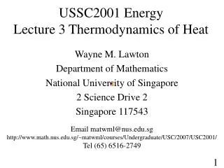 USSC2001 Energy Lecture 3 Thermodynamics of Heat