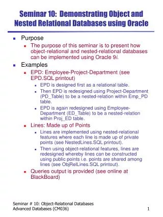 Seminar 10: Demonstrating Object and Nested Relational Databases using Oracle