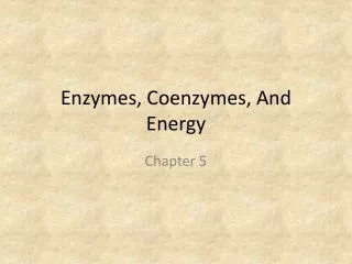 Enzymes, Coenzymes, And Energy