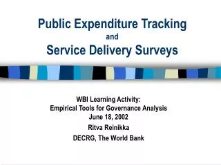 Public Expenditure Tracking and Service Delivery Surveys