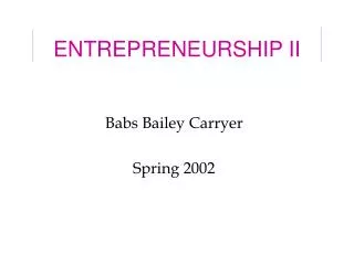 ENTREPRENEURSHIP II