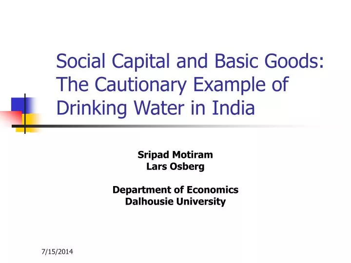 social capital and basic goods the cautionary example of drinking water in india