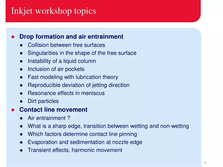 inkjet workshop topics