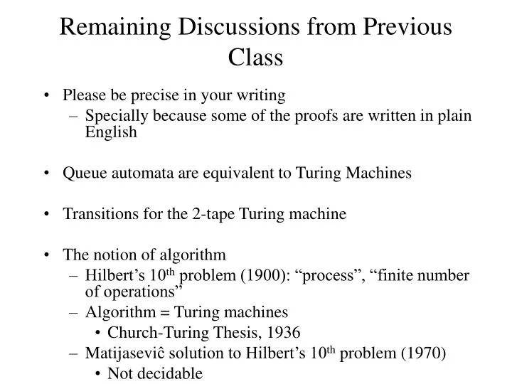 remaining discussions from previous class