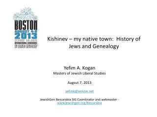 Kishinev – my native town: History of Jews and Genealogy