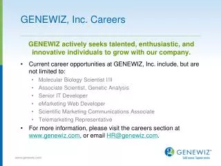 GENEWIZ, Inc. Careers