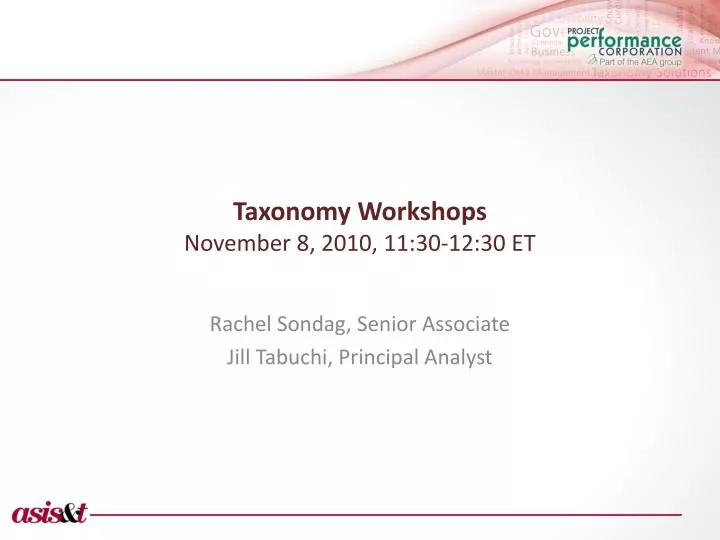 taxonomy workshops november 8 2010 11 30 12 30 et