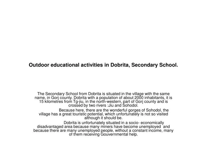 outdoor educational activities in dobrita secondary school