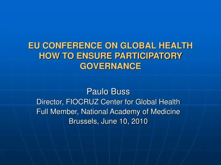 eu conference on global health how to ensure participatory governance
