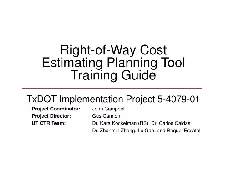 right of way cost estimating planning tool training guide