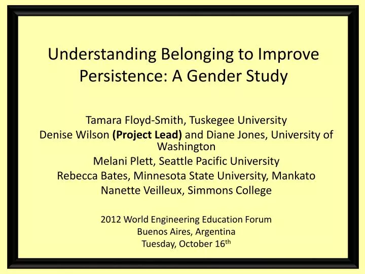 understanding belonging to improve persistence a gende r study