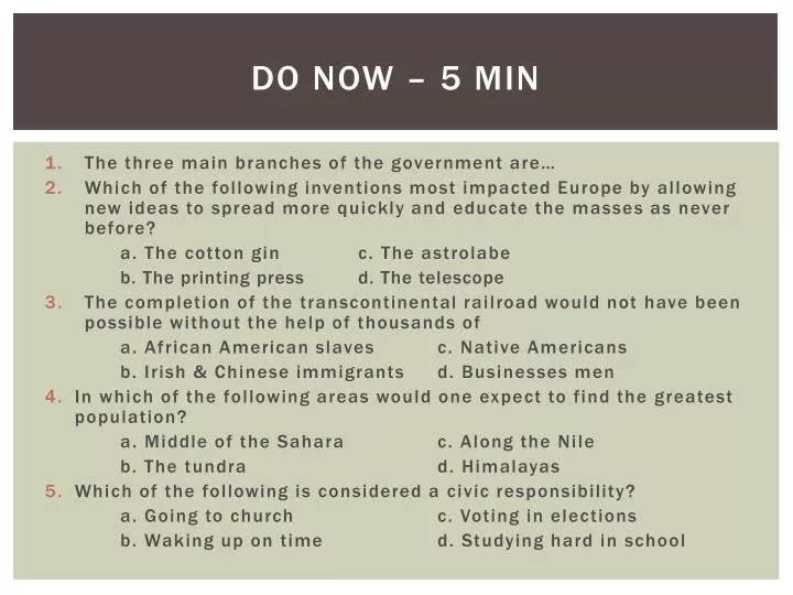 do now 5 min