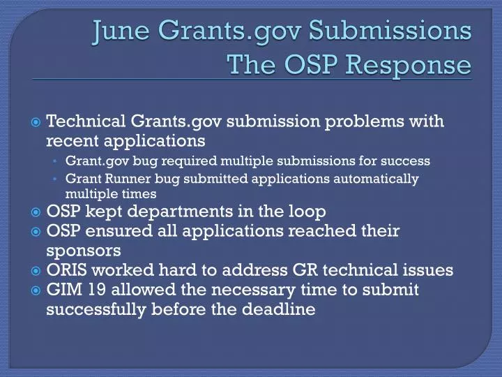 june grants gov submissions the osp response