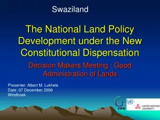 The National Land Policy Development under the New Constitutional Dispensation