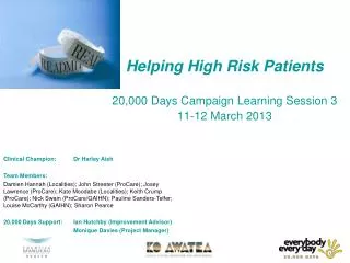 Helping High Risk Patients 20,000 Days Campaign Learning Session 3 11-12 March 2013